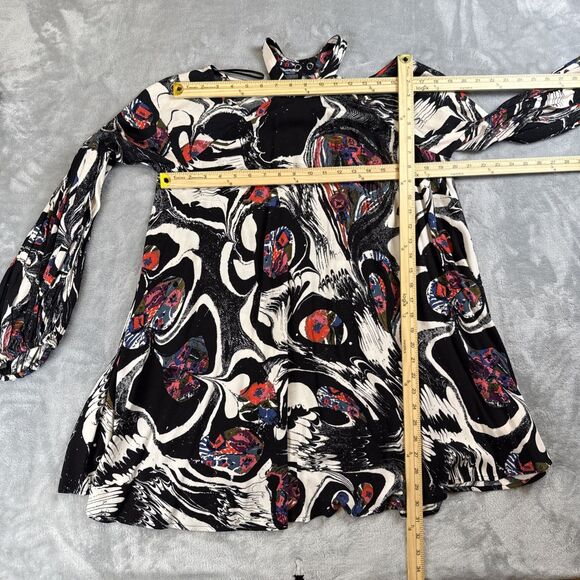 Free People Small Drift Away Tunic Dress Black White Abstract Cold Shoulder Boho - Picture 4 of 7